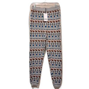 Unique Vintage Fair Isle Grey Foxes Pajama Pants Leggings Women's L 10-12 NWT